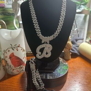 Silver tone Necklace & Bracelet with Crystal Accents